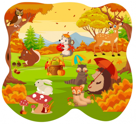 Stickere Jungla Cu Animale, Copaci, Flori, Castele - Sticker educativ - Peisaj de Toamna