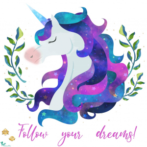 Stickere Fluturi, Animale, Pasari Si Pesti - Sticker motivational - Follow your dreams - Inorog - 60x60 cm