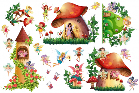 Stickere Jungla Cu Animale, Copaci, Flori, Castele - Sticker copii - Zane - 160x60 cm