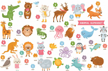 Stickere Educative - Litere, Numere, Tabla De Scris - Stickere Alfabetul Animalelor - 60x90 cm