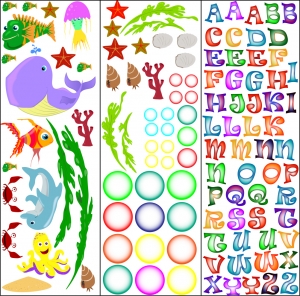 Stickere pentru camere bebelusi - Lumea marii - Nume personalizat din litere [6]