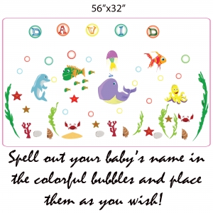 Stickere pentru camere bebelusi - Lumea marii - Nume personalizat din litere [4]