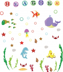 Stickere pentru camere bebelusi - Lumea marii - Nume personalizat din litere [3]