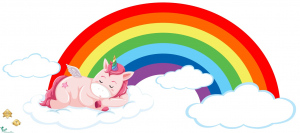 Stickere Fluturi, Animale, Pasari Si Pesti - Stickere pereti - Inorog dormind pe curcubeu - 40x90 cm