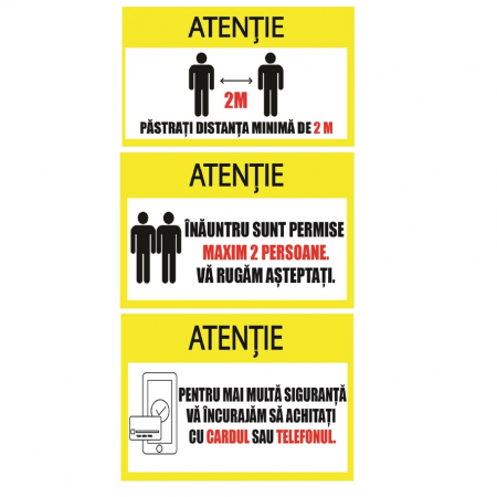 Stickere Decorative - Stickere Preventie Coronavirus - Set Pastrati Distanta, Numar Maxim de Persoane si Plata Card