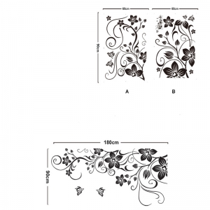 Stickere camera de zi - Flori si fluturi - Negru - 180x90 cm [4]
