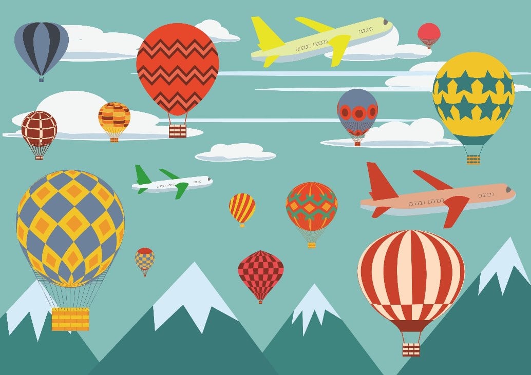 Landscape pause Grab Sticker perete pentru camera copilului - Baloane si avioane peste Munti