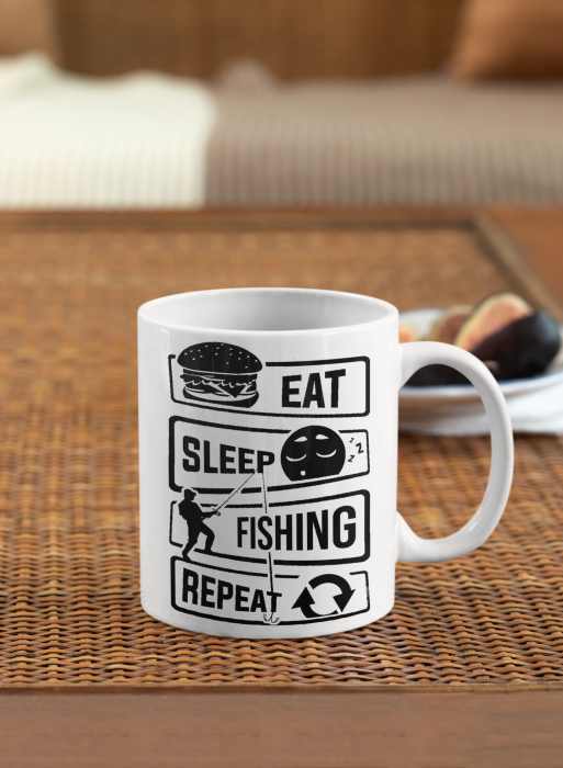 Cana personalizata cu poza / mesaj - Pescar - Eat, sleep, fishing, repeat [4]