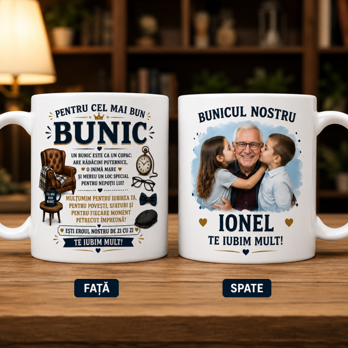 Cană personalizată pentru bunic cu fotografie și nume [2]