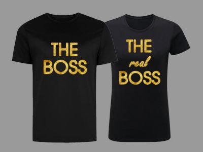 Set tricouri negre personalizate cu text auriu - The Boss and The real Boss [1]