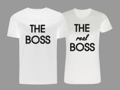 Set tricouri albe personalizate cu mesaj - The Boss and The real Boss [1]