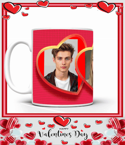 Cadouri de VALENTINE'S DAY - Cană personalizată cu 2 poze - LOVE