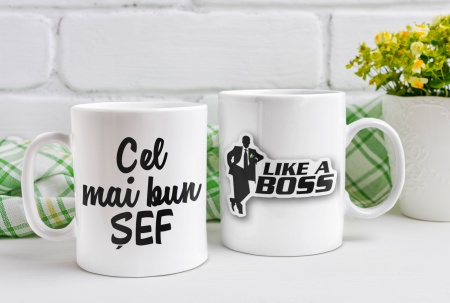 Cană personalizată cu mesaj „Cel mai bun șef” – cadou elegant pentru birou [1]