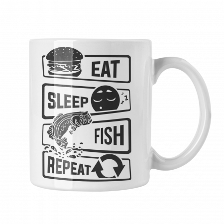Cana personalizata - Cana personalizata cu poza / mesaj - Pescar - Eat, sleep, fishing, repeat