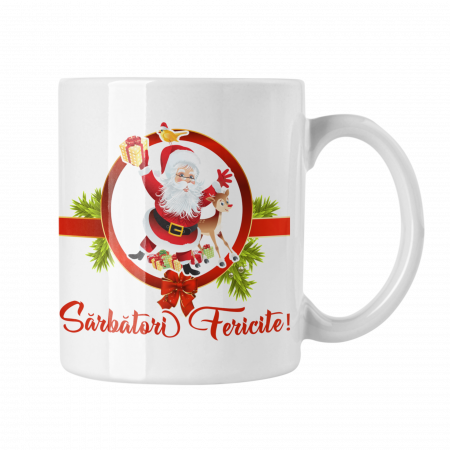 Cadouri de Craciun - Cana personalizata cu poza - Sarbatori Fericite cu Mos Craciun