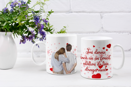 Cana personalizata - Cana personalizata cu poza si mesaj - Inca un an fericit cu tine