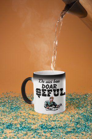 Cană termosensibilă cu poză personalizată și mesaj „Din cana aceasta bea doar Șeful” [1]