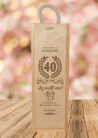 Cutie din lemn pentru vin - Cutie lemn personalizata gravura - La multi ani!