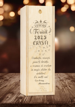 Cadouri de Craciun - Cutie de vin personalizata cu nume - Craciun Fericit