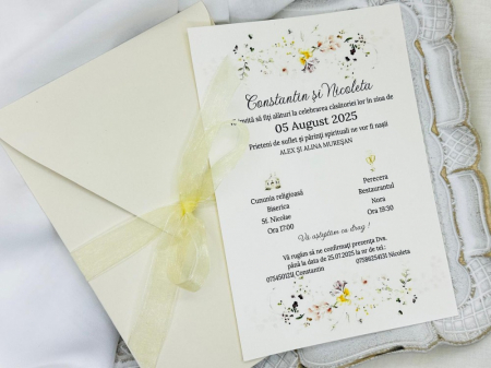 Invitatii de nunta & botez - Invitatie nunta model floral cod 1372 LUX