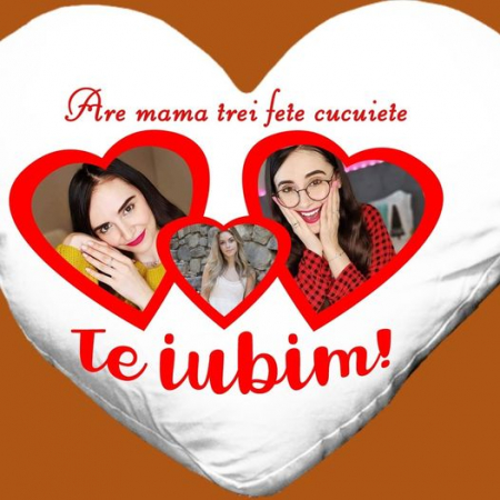 Perne personalizate - Perna inima personalizata cu poza si mesaj - Are mama