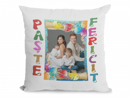 CADOURI PERSONALIZATE - Perna pătrată cu poza si mesaj PAŞTE FERICIT