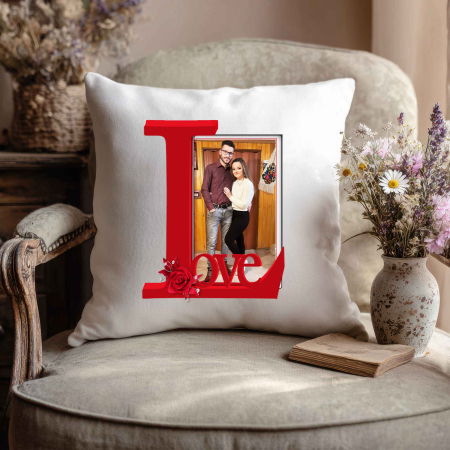 Perna patrata cu spate rosu personalizata cu poza/mesaj Love [1]