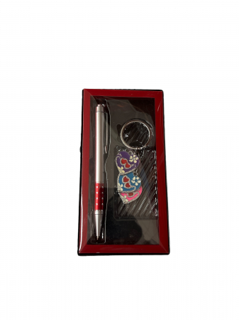 Set cadou - Set personalizat pix cu breloc trandafiri