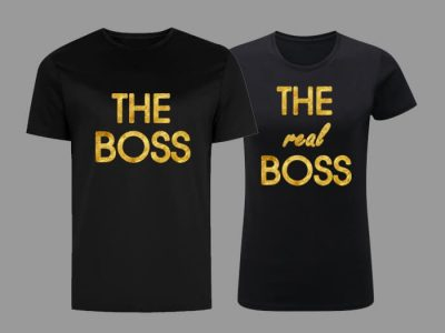 Tricouri personalizate - Set tricouri negre THE BOSS & THE REAL BOSS - gold