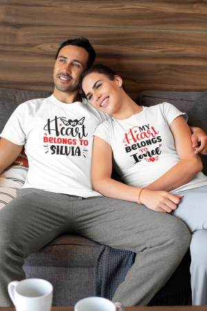 Tricouri personalizate - Set tricouri personalizate cu mesajul MY HEART BELONGS TO ...