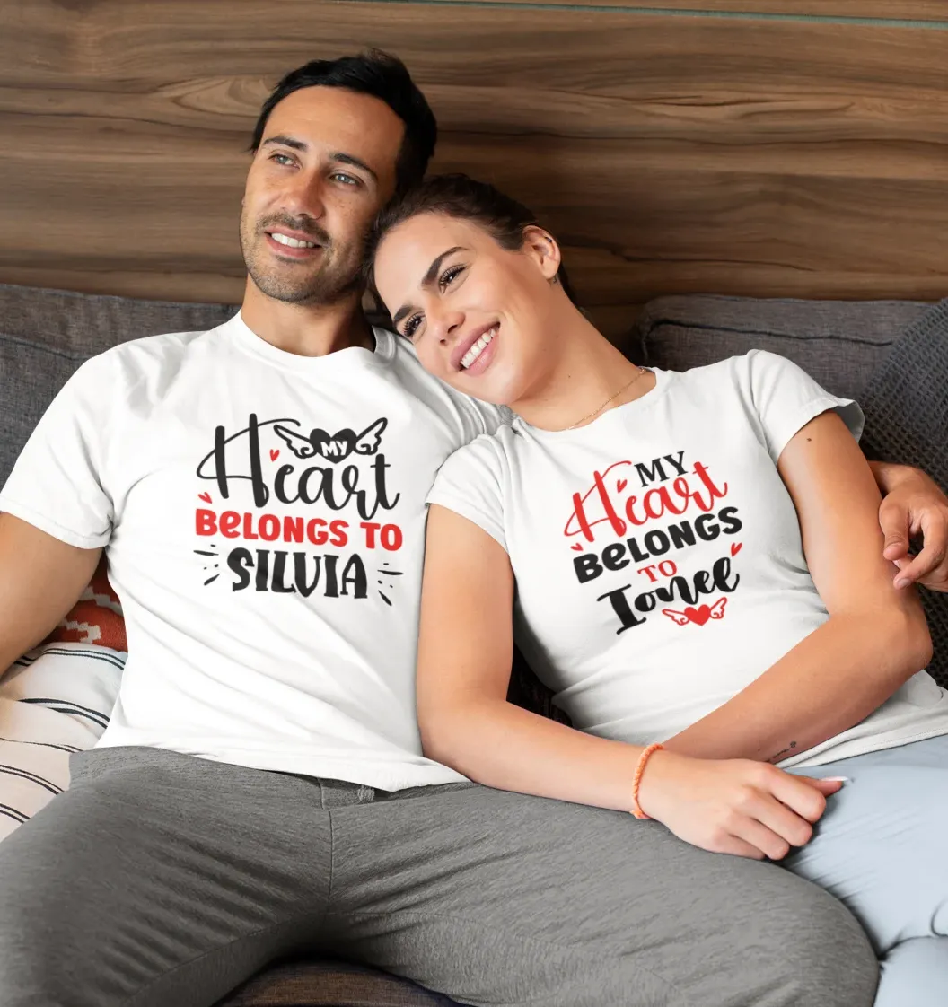 Cadouri de VALENTINE'S DAY - Set tricouri personalizate cu mesajul MY HEART BELONGS TO ...