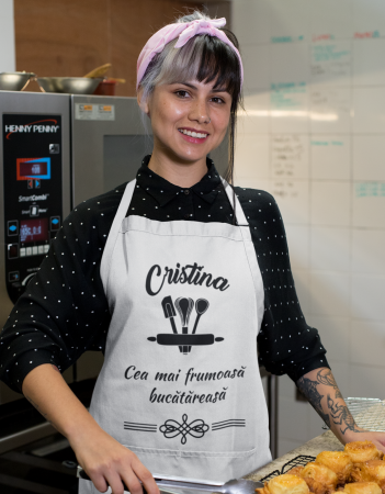 Sort personalizat - Sort de bucatarie personalizat cu mesaj - Cea mai frumoasa bucatareasa