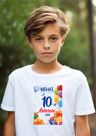 Tricou alb de copii personalizat cu mesajul "Aniversare" [1]