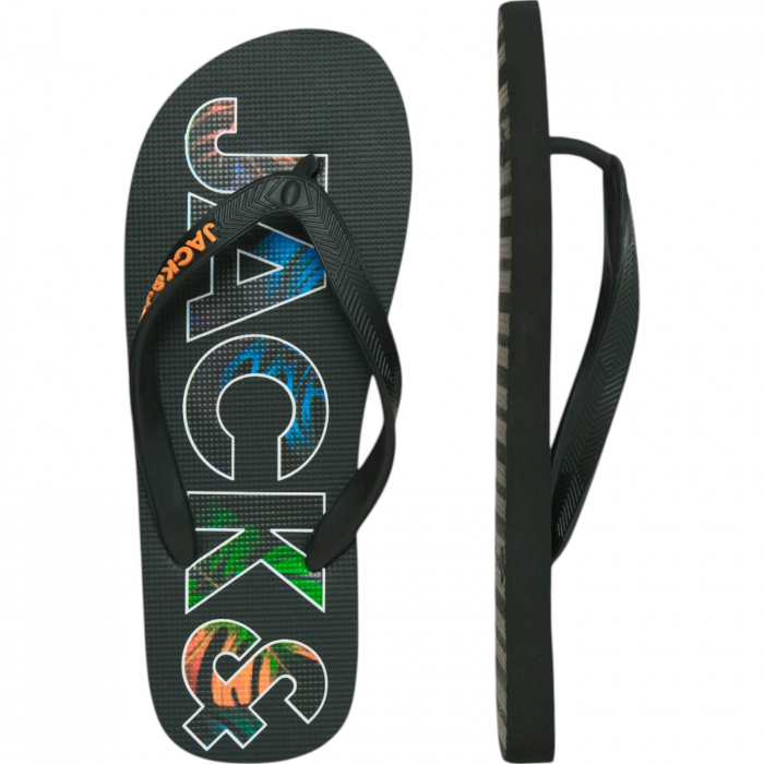 Slapi JACK JONES Logo Palm Print - 12230642-Anthracite