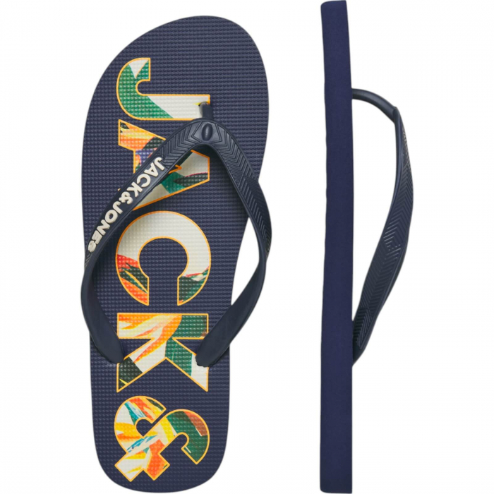 Slapi JACK JONES Logo Palm Print - 12230642-Medieval Blue