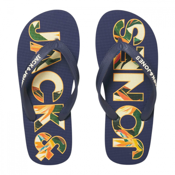 Slapi JACK JONES Logo Palm Print JNR - 12236507-Medieval Blue