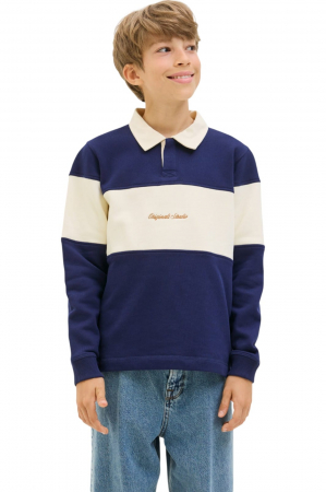 ÎMBRĂCĂMINTE - Bluza JACK &JONES Norrebro Blocking Sweat Polo JNR - 12284371-Ocean Cavern