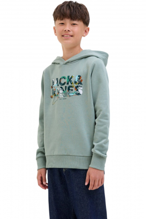 NOUTĂŢI - Hanorac JACK &JONES Geplas Sweat Hood JNR - 12279602-Iceberg Green