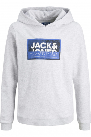ÎMBRĂCĂMINTE - Hanorac JACK &JONES Logan Print Hood JNR - 12254120-White Melange