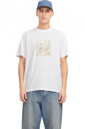 BĂRBAŢI - Tricou JACK &JONES Tarmac Camo Front - 12273239-Bright White