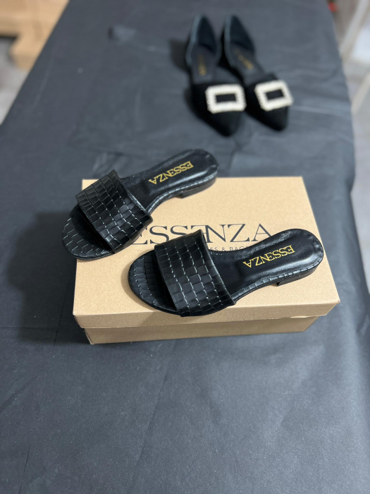Flip flops din piele naturala neagra croco [3]