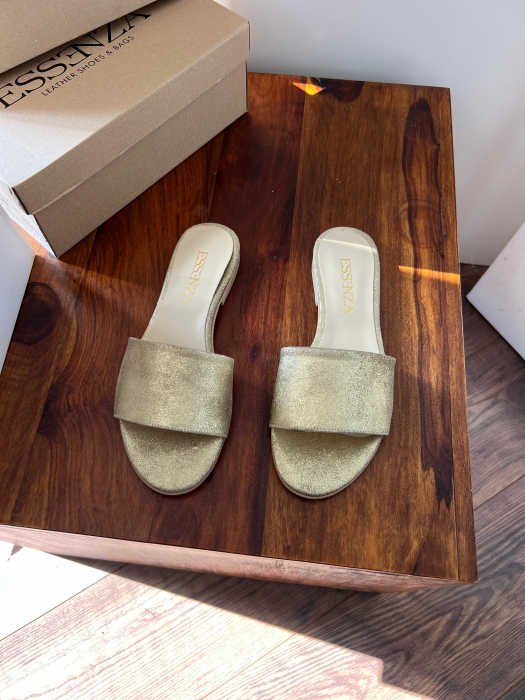 Flip flops din piele naturala auriu. [4]