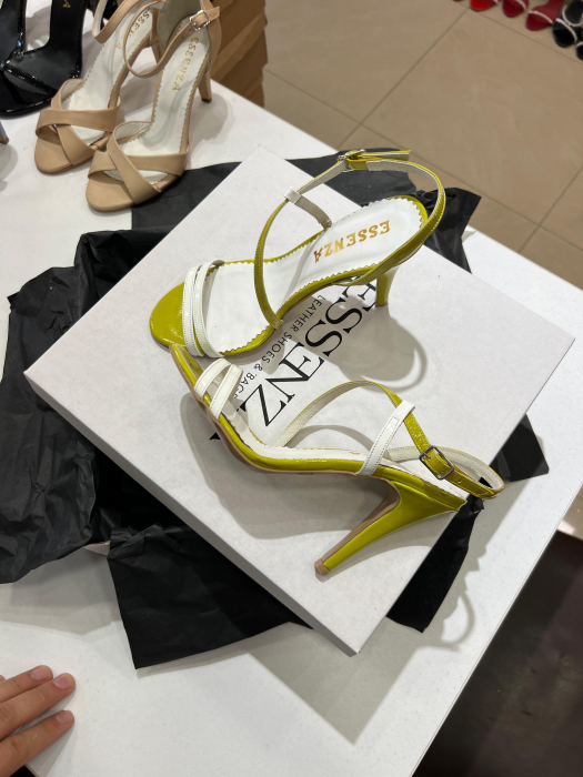 Sandale elegante din piele lacuita galbena si alba [2]