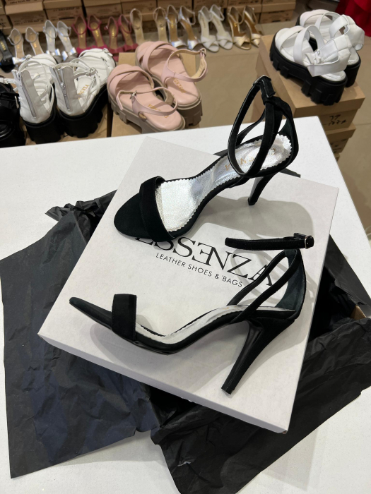 Sandale din piele intoarsa neagra, cu toc stiletto [2]