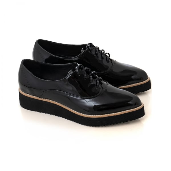 Pantofi oxford cu varf ascutit, din piele lacuita neagra [2]