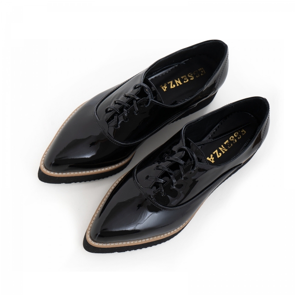 Pantofi oxford cu varf ascutit, din piele lacuita neagra [4]