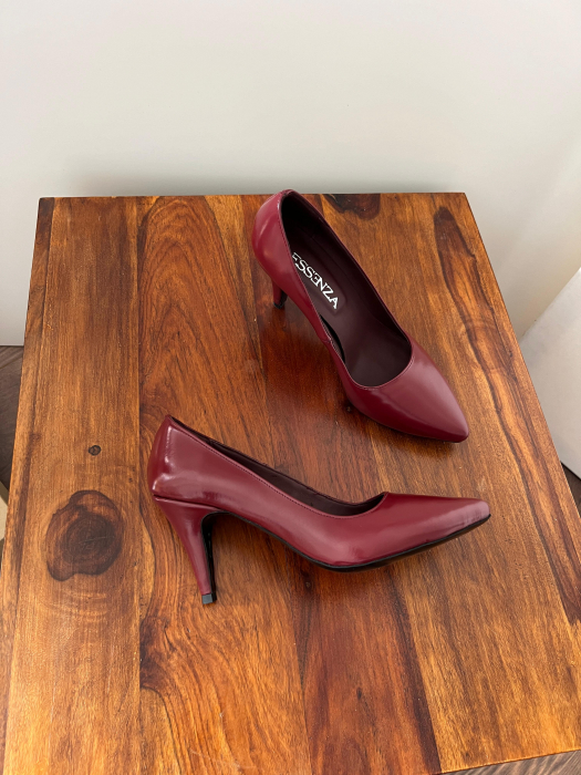 Pantofi stiletto din piele naturala visinie [2]