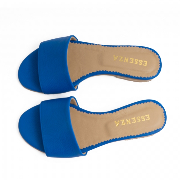 Flip flops din piele naturala albastru cobalt. [1]