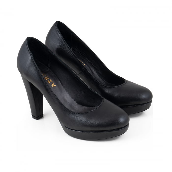 Pantofi din piele naturala neagra, cu toc gros si platforma [3]