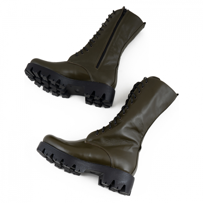Bocanci cu siret si talpa antiderapanta, din piele naturala kaki [3]